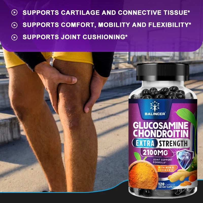 Chondroitin Turmeric MSM Glucosamine Triple Strength 2100 Mg for Hips, Knees, Joints & Back Comfort - Joint Supplements