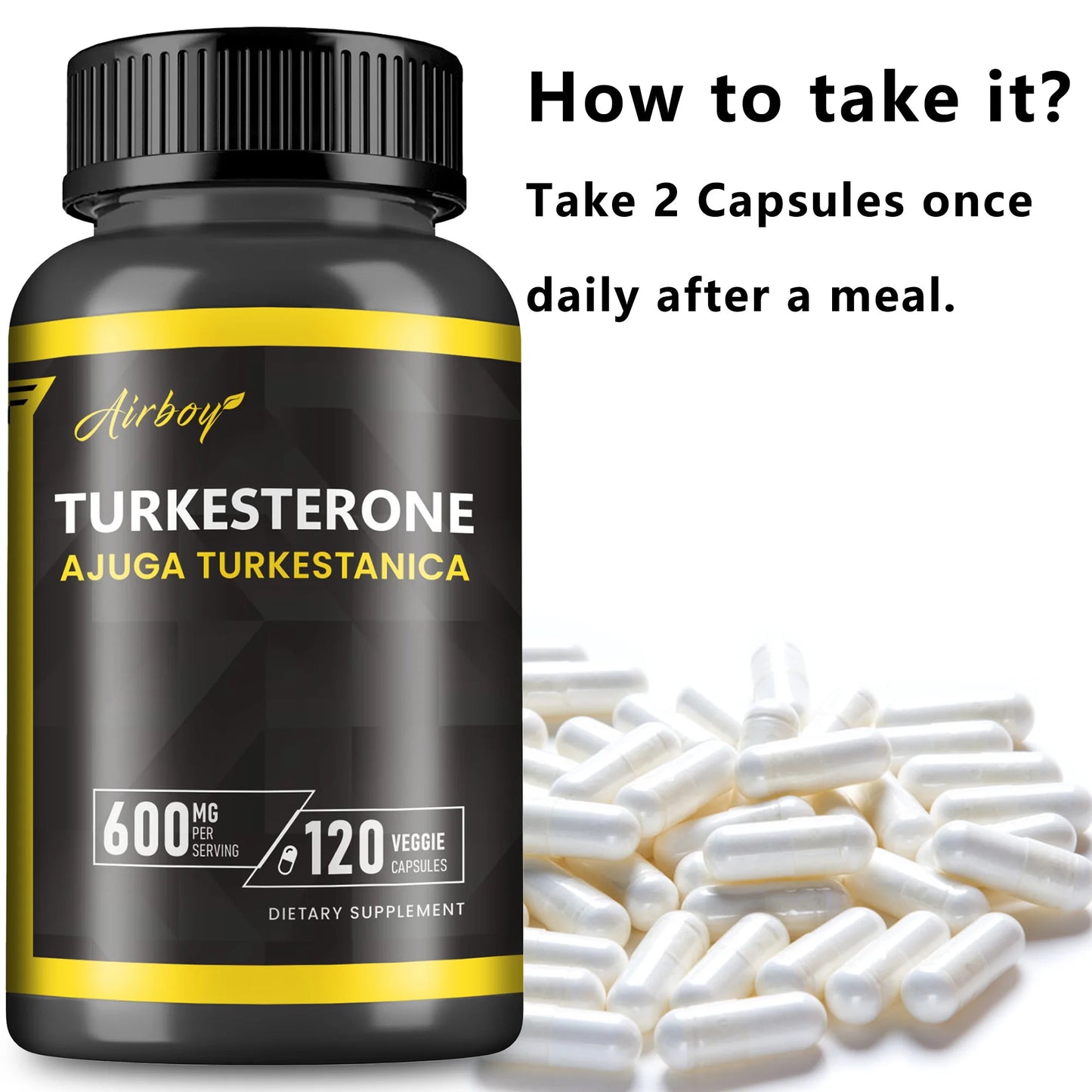 Turkesterone Supplement - Improves Male Performance, Endurance, Motivation, Focus & Muscle Mass - 120 Capsules