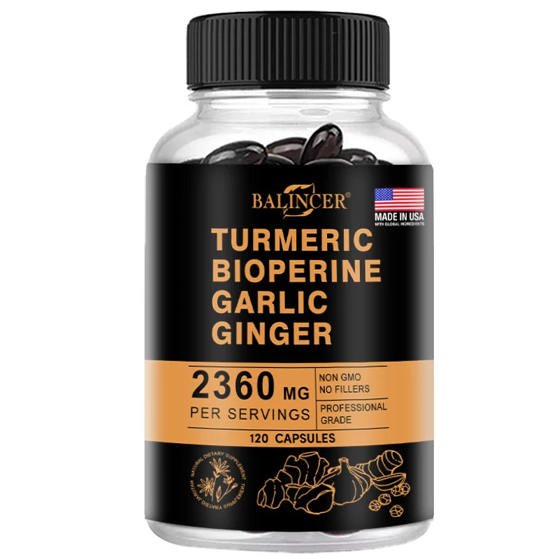 Turmeric 2360 Mg with Garlic Curcumin Black Pepper for Better Absorption, Joint Flexibility, Digestion, 120 Veggie Capsules