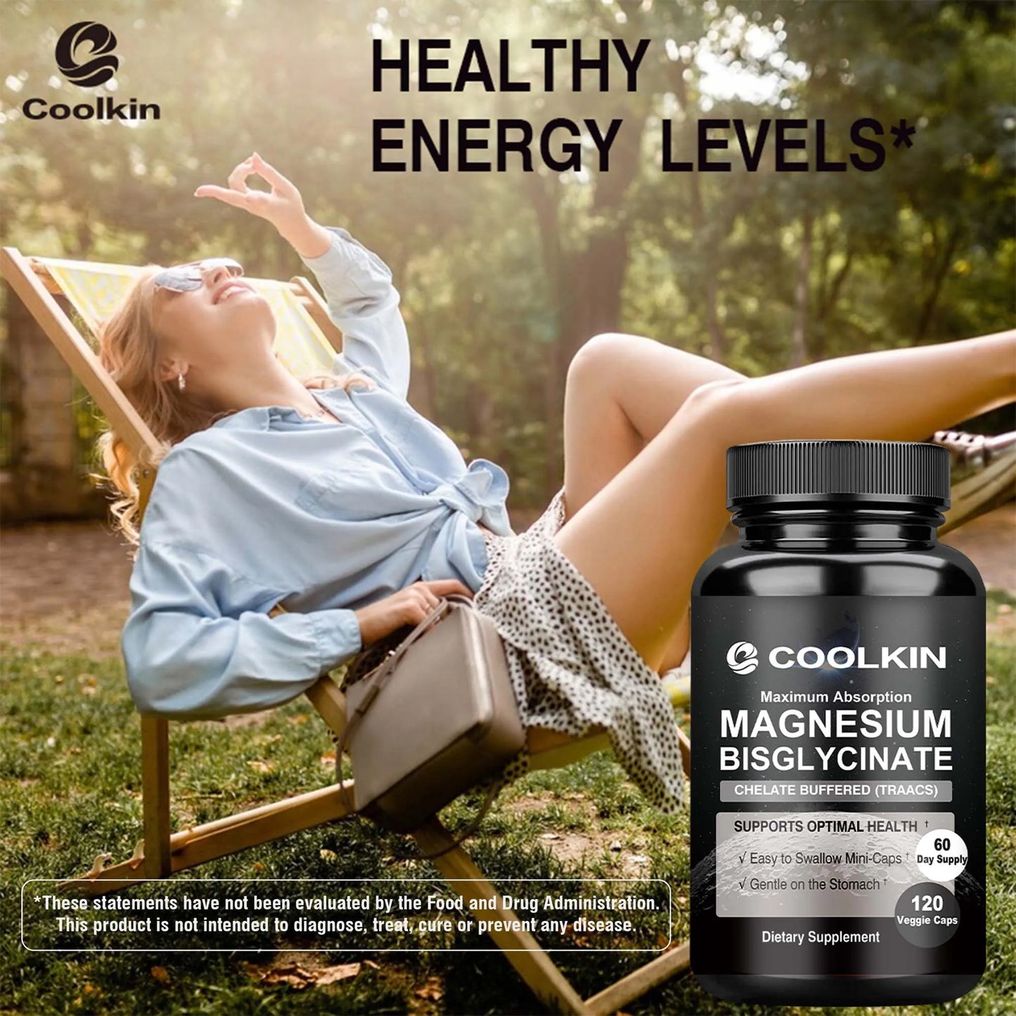 Magnesium Bisglycinate - Provides Energy, Heart, Muscle, Bone and Joint Support, and Boosts Metabolism - 120 Capsules