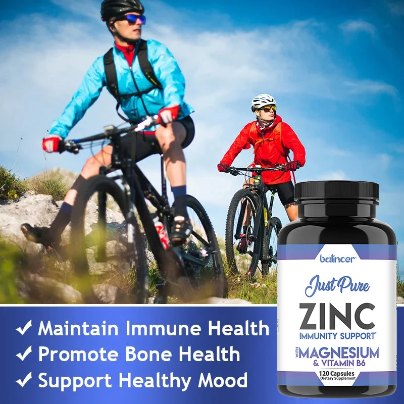 Magnesium, Zinc & Vitamin B6, High Potency Supplement, Supports Bone & Immune Health, All Natural Antioxidants, 120 Capsules