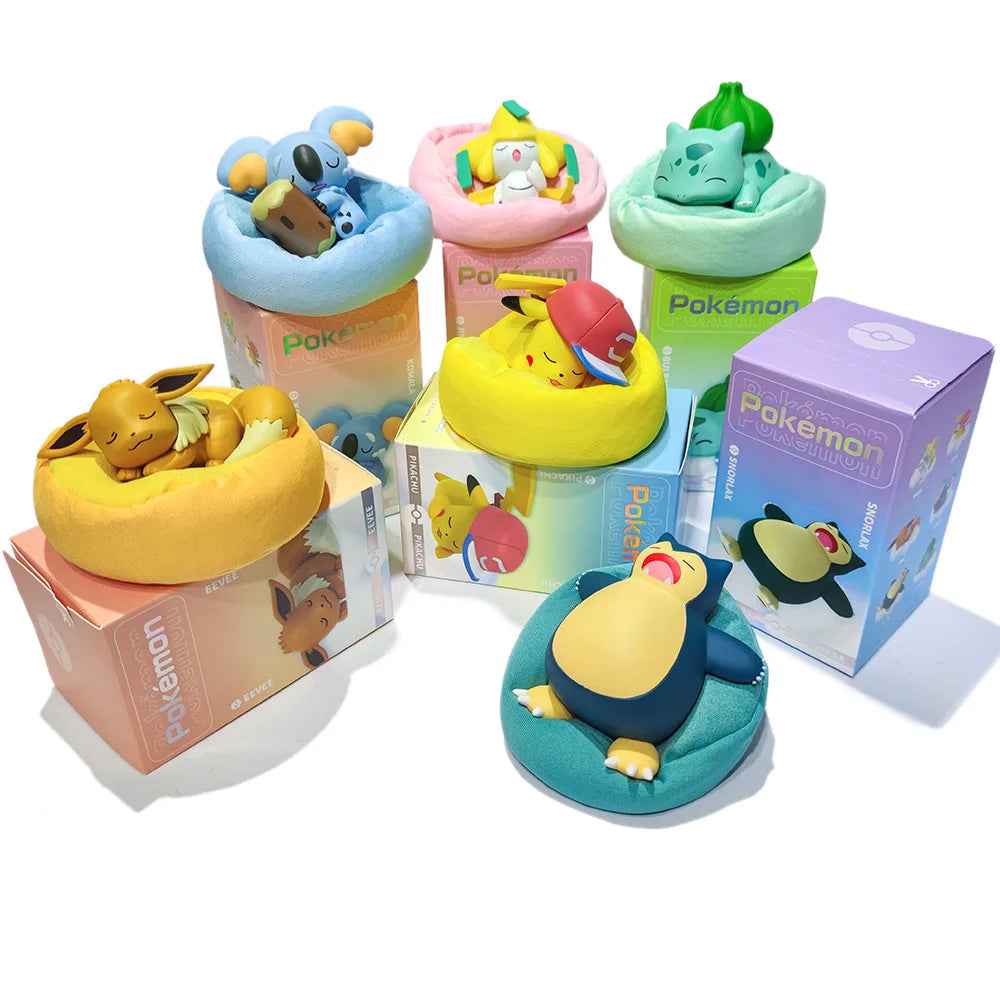 Genuine Pokemon Set Model Anime Leisure time Series Figure Slowpoke Charmander Gonbe Rowlet Car Interior Sleeping Position Toys
