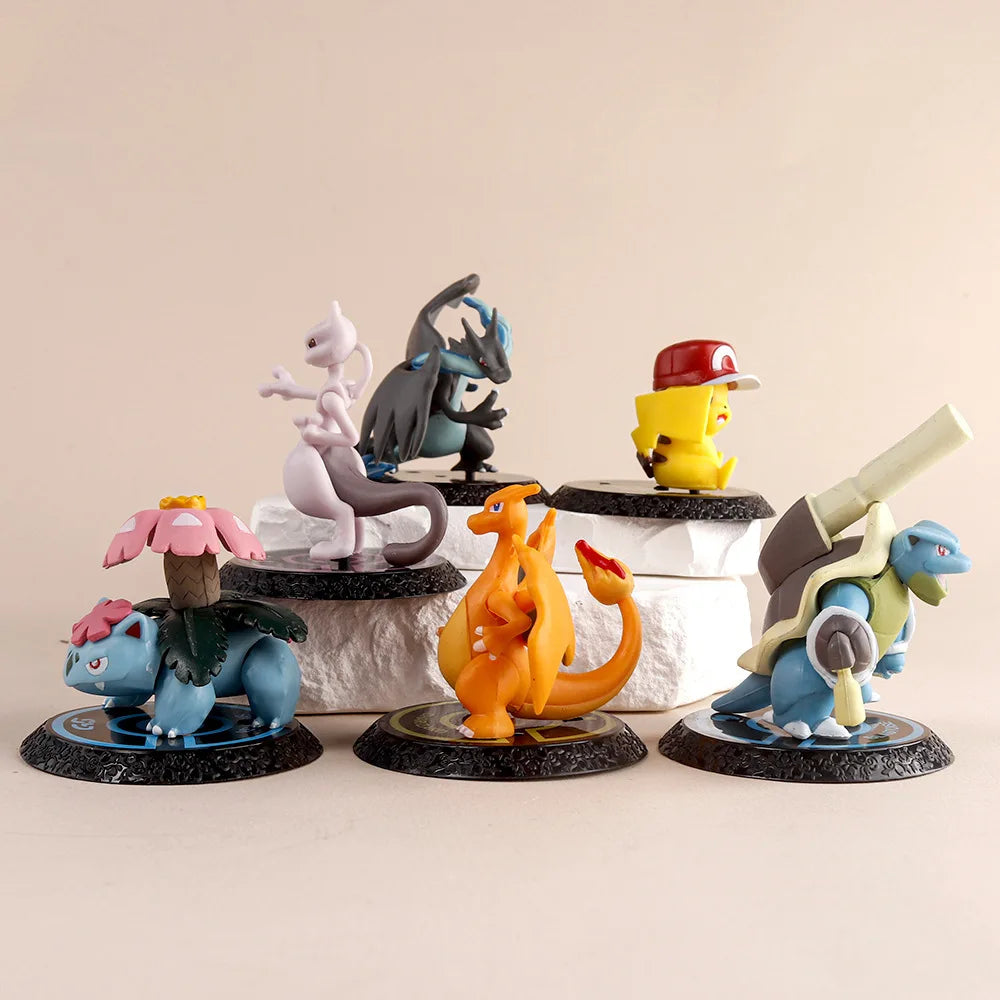 Pokemon 6Pcs Anime Figure Pikachu 6-7cm Figure Charizard Blastoise Squirtle Bulbasaur Action Figures Model Toys Gifts