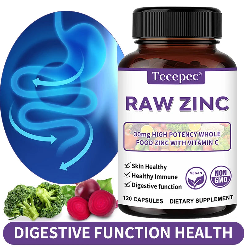 Zinc Vitamix, 30 mg - Raw Zinc High Potency Supplement with Vitamin C, Skin Health & Digestive Support, 120 Capsules