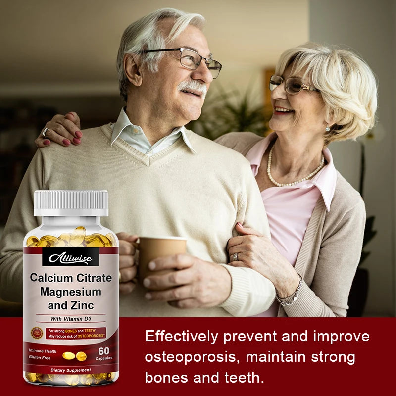 Calcium Magnesium Zinc Capsules with Vitamin D3 for Strong Bones & Nervous System Health & Promotes Cell Growth