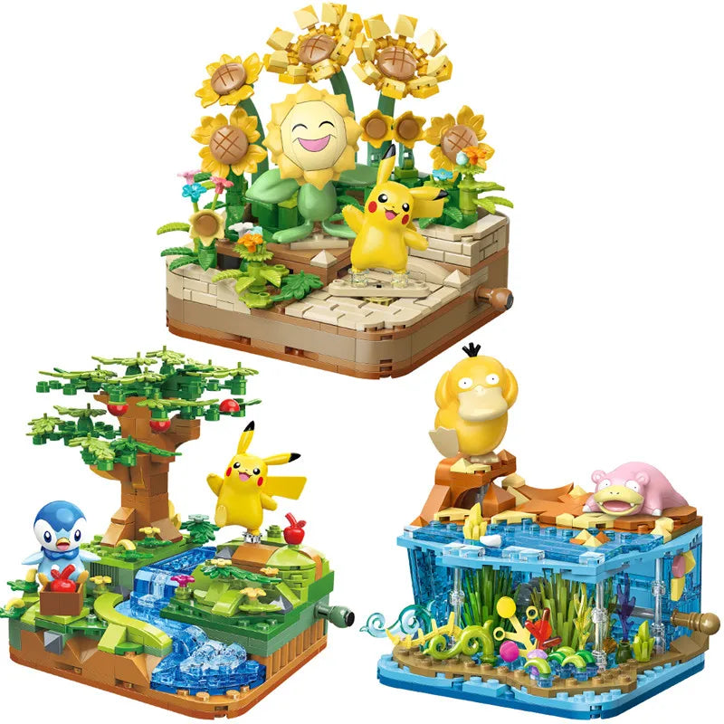 Pokemon Pet Elf Pikachu Psyduck Sunflora Slowpoke Action Figure Assembled Model Keeppley Building Block Toys Kids Festival Gifts