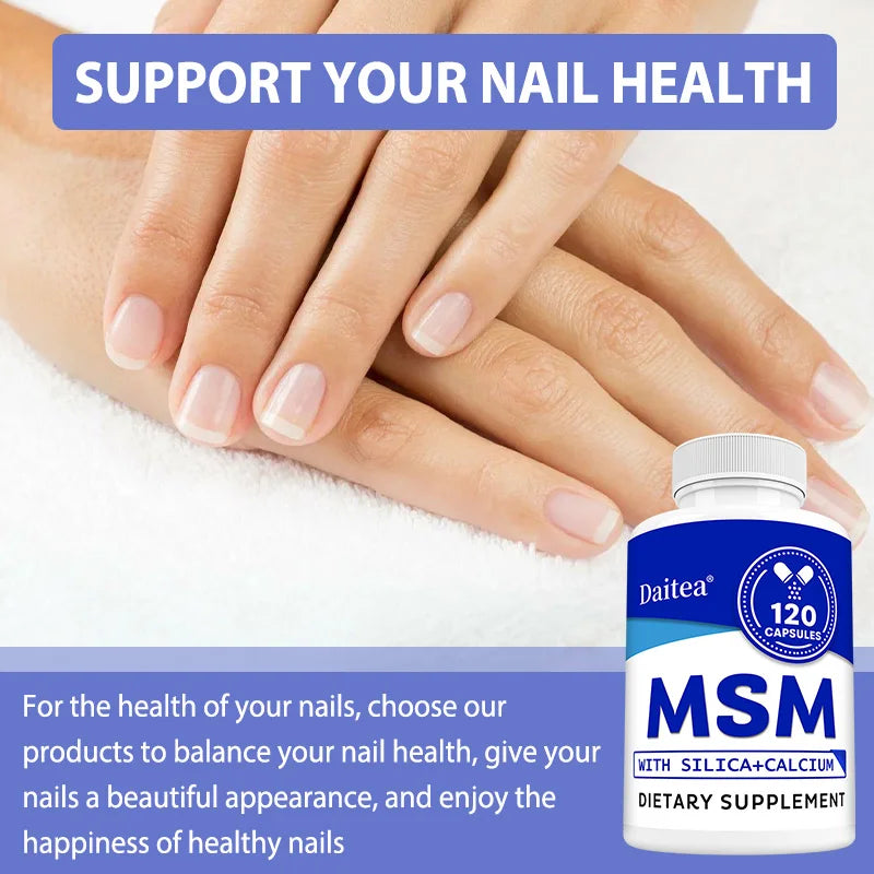 MSM with Silica + Calcium Capsules – Supports Bone Health – Promotes Healthy Hair and Nails – Non-GMO, Gluten-free, Vegan