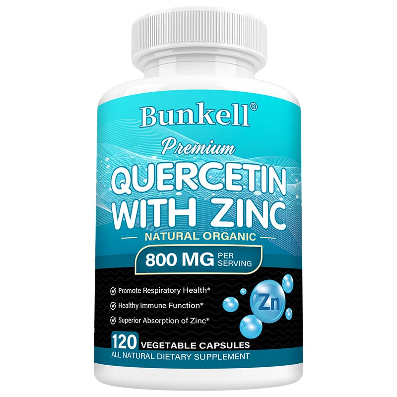 Quercetin with Zinc - Natural and Organic, Supports Respiratory Health, Immune Function, Eye Health, Non-GMO and Gluten-Free