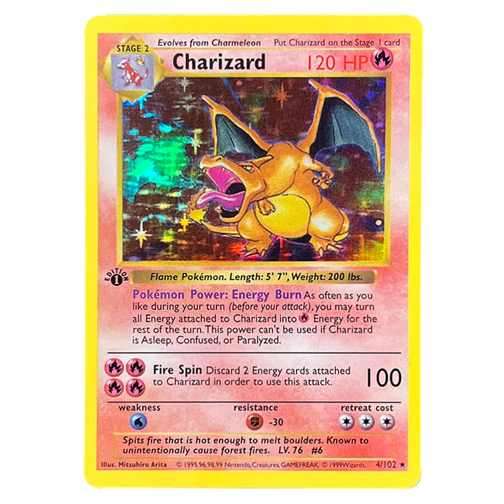 PKM Foil Cards Charizard Blastoise Venusaur Alakazam Mewtwo Zapdos Raichu 1996 1st Edition Game Collection PTCG Proxy Cards