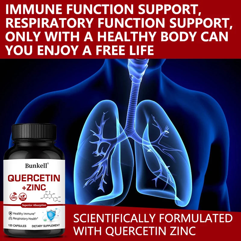 Quercetin + Zinc Capsules - Supports Immune and Respiratory Health, Seasonal Allergy Relief, Highly Absorbable, Non-GMO