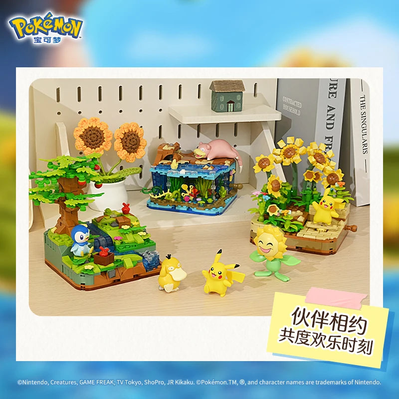 Pokemon Pet Elf Pikachu Psyduck Sunflora Slowpoke Action Figure Assembled Model Keeppley Building Block Toys Kids Festival Gifts