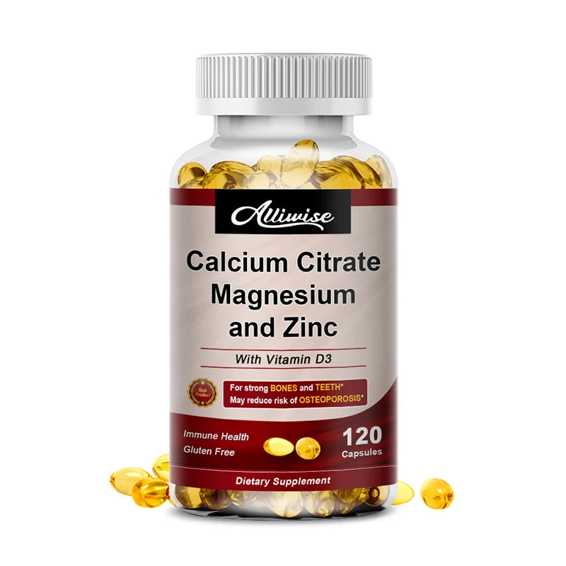 Calcium Magnesium Zinc Capsules with Vitamin D3 for Strong Bones & Nervous System Health & Promotes Cell Growth