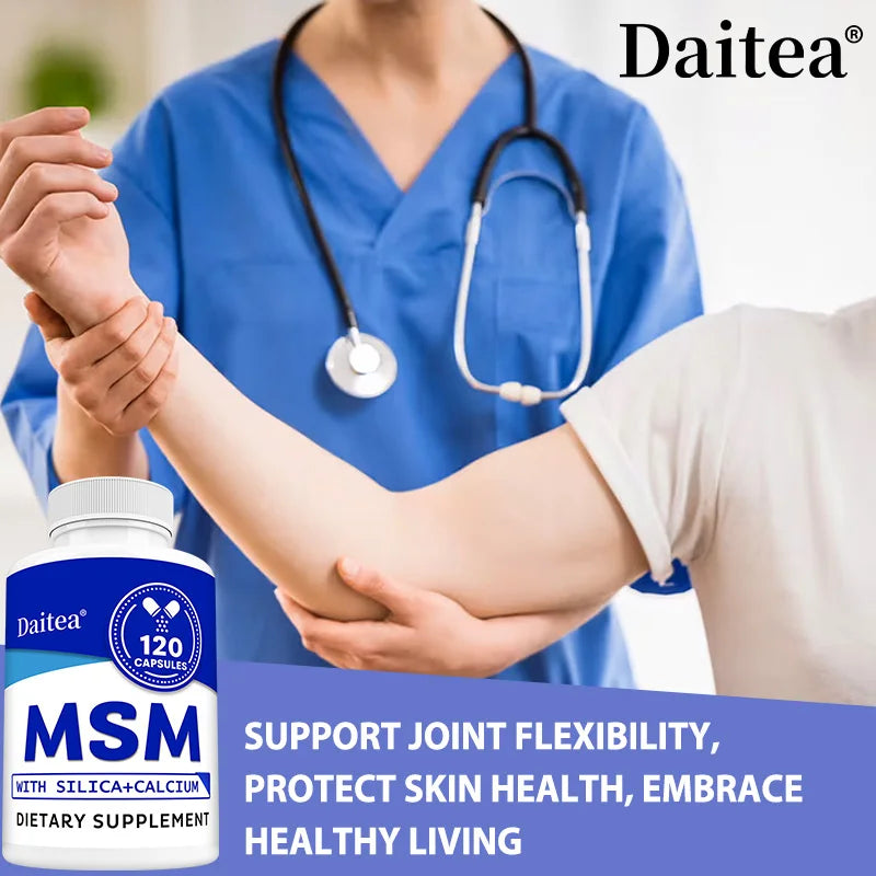 MSM with Silica + Calcium Capsules – Supports Bone Health – Promotes Healthy Hair and Nails – Non-GMO, Gluten-free, Vegan