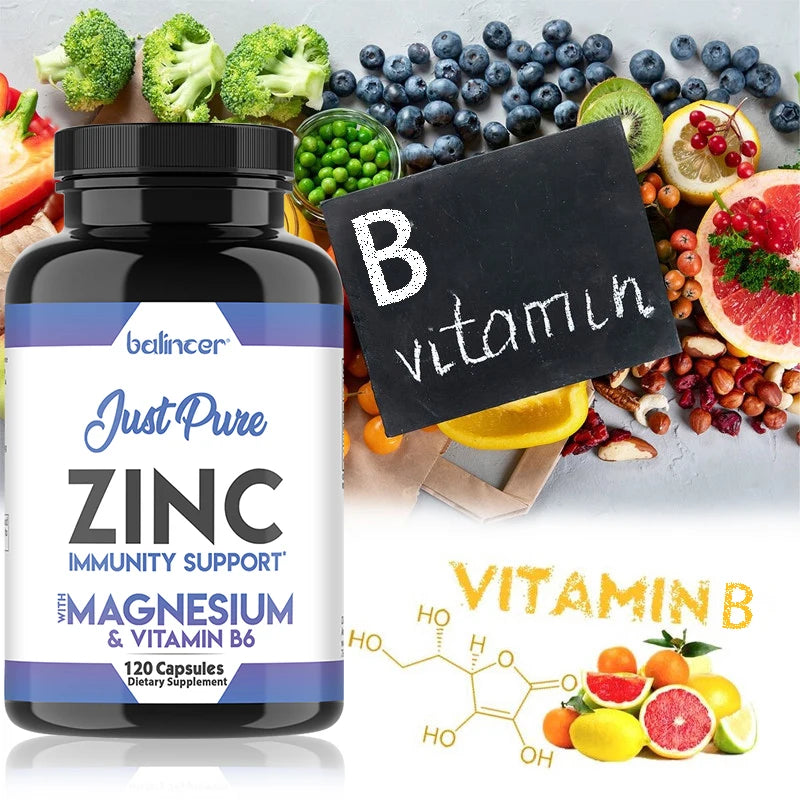 Magnesium, Zinc & Vitamin B6, High Potency Supplement, Supports Bone & Immune Health, All Natural Antioxidants, 120 Capsules