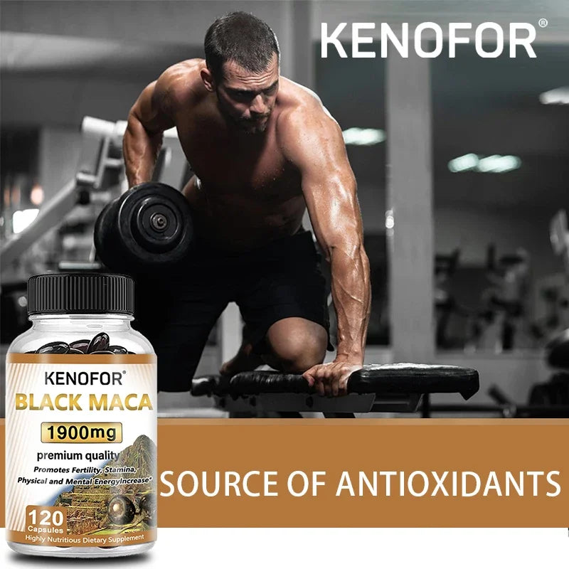 Organic Black Maca Extract - Supports Endurance, Muscle Growth, Vascular Health, Improves Athletic Performance, 60/120 Capsules