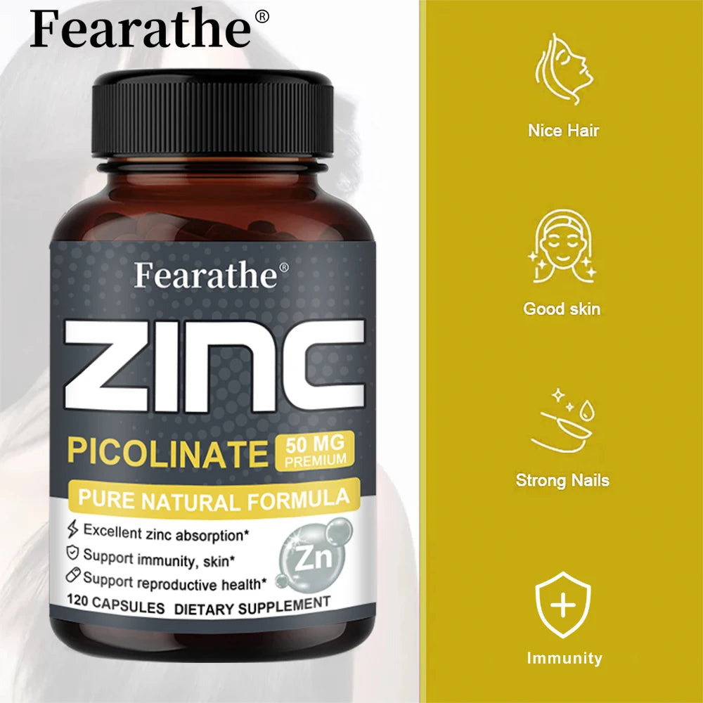 Zinc Capsules Help The Body's Immune Defense, Hair, Skin, Nails, Energy, Super Absorbable, Non-GMO, Gluten Free, Vegetarian