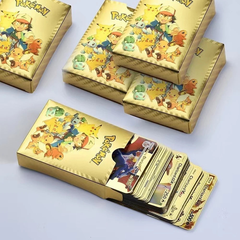 Pokemon Game Cards English Spanish French German Pikachu Rare Card Set Gold Silver Black Game Collector Tabletop Battle Cards