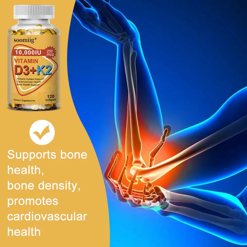 Vitamin D3 & K2 Supplement 10000 IU Immune Support, Hair, Skin & Nail Health Joint, Bone, Cardiovascular & Immune Health.