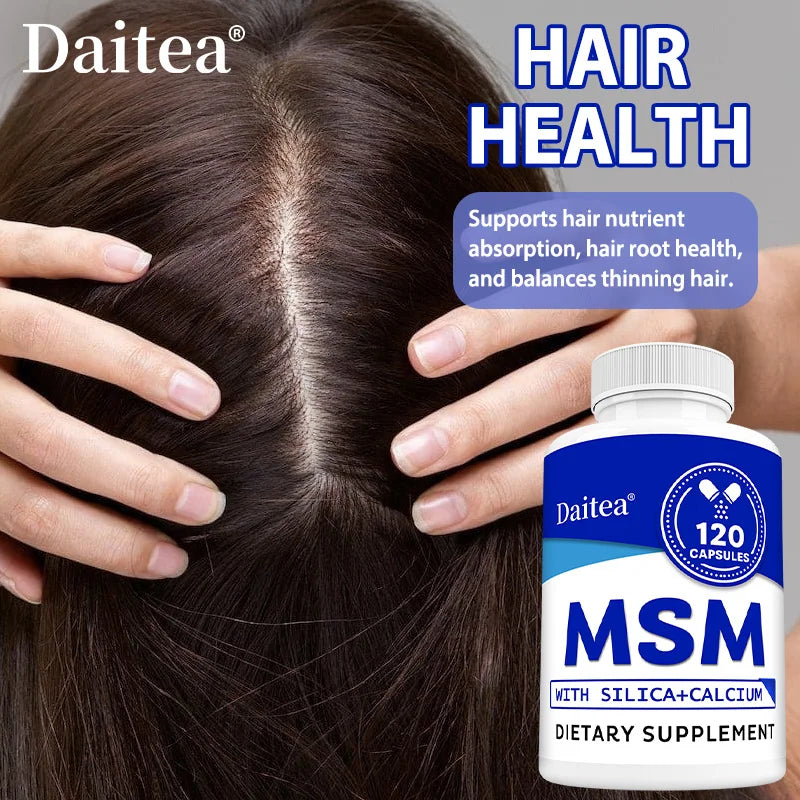 MSM with Silica + Calcium Capsules – Supports Bone Health – Promotes Healthy Hair and Nails – Non-GMO, Gluten-free, Vegan