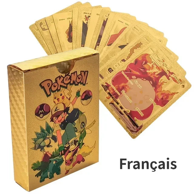 Pokemon Game Cards English Spanish French German Pikachu Rare Card Set Gold Silver Black Game Collector Tabletop Battle Cards