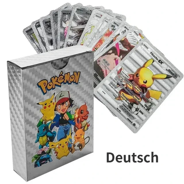 Pokemon Game Cards English Spanish French German Pikachu Rare Card Set Gold Silver Black Game Collector Tabletop Battle Cards