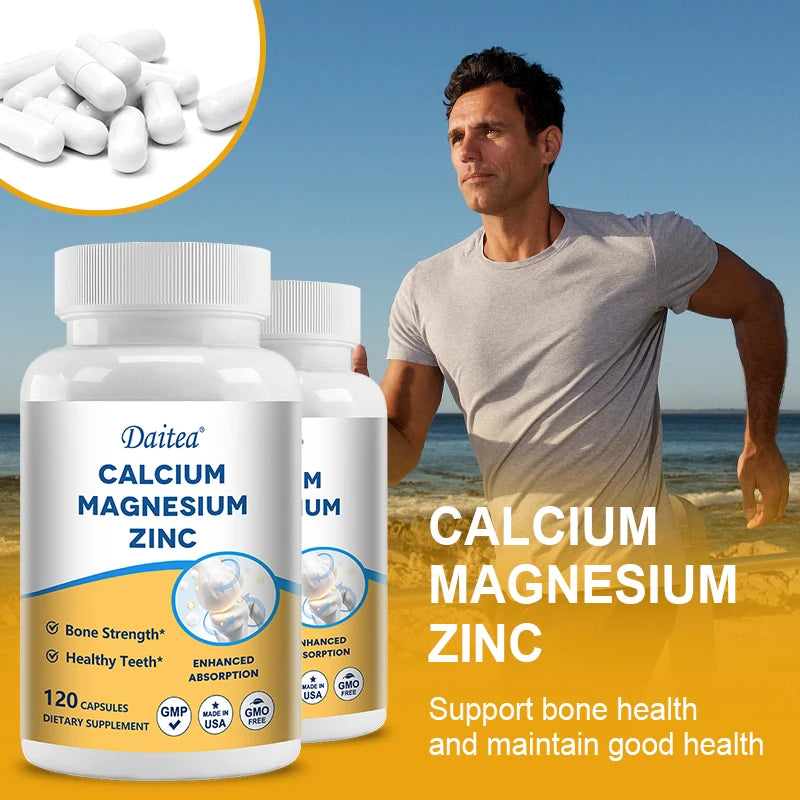 Calcium Magnesium Zinc Supplement, Supports Bone, Teeth, Muscle and Joint Health, Promotes Nerve Function, Immunity, Digestion