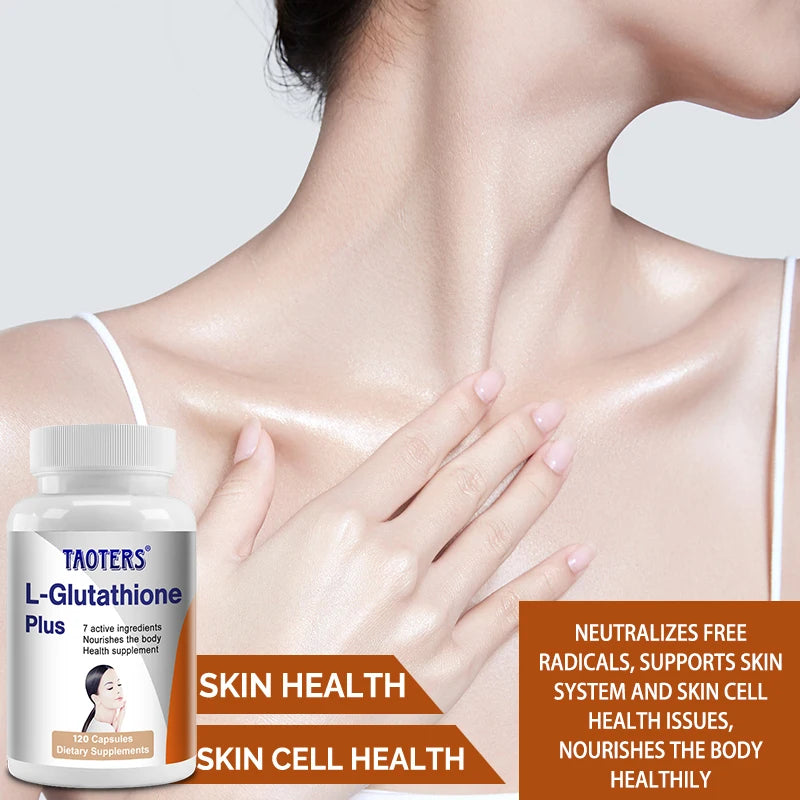 L-Glutathione supplement, antioxidant, supports immune system, skin and overall health, inhibits melanin production