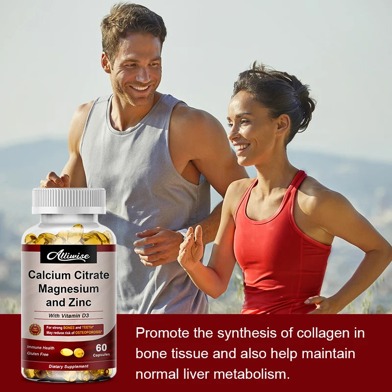Calcium Magnesium Zinc Capsules with Vitamin D3 for Strong Bones & Nervous System Health & Promotes Cell Growth