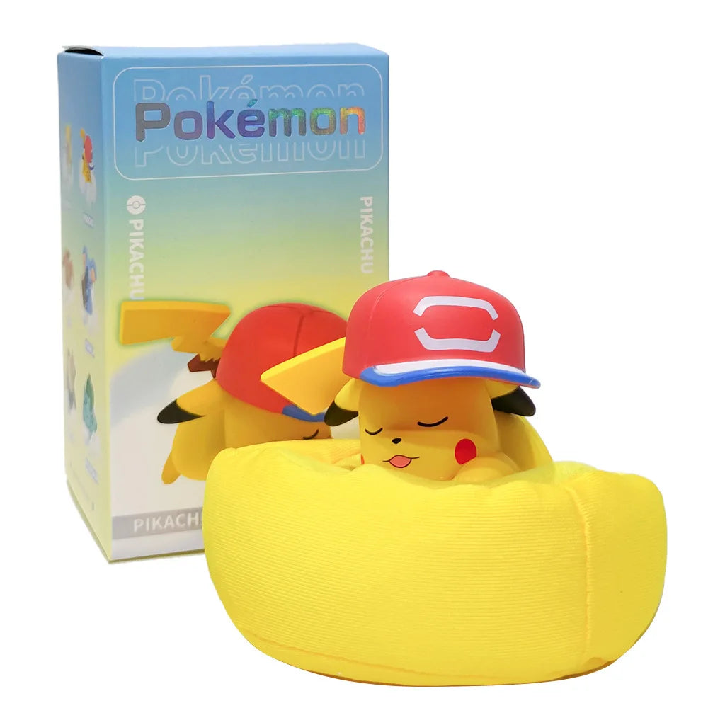 Genuine Pokemon Set Model Anime Leisure time Series Figure Slowpoke Charmander Gonbe Rowlet Car Interior Sleeping Position Toys