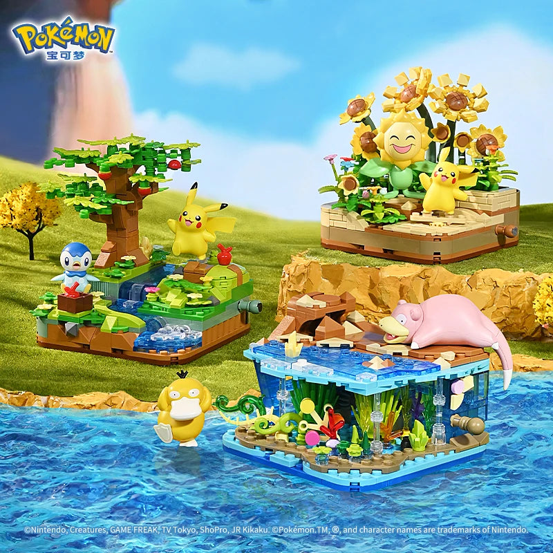 Pokemon Pet Elf Pikachu Psyduck Sunflora Slowpoke Action Figure Assembled Model Keeppley Building Block Toys Kids Festival Gifts