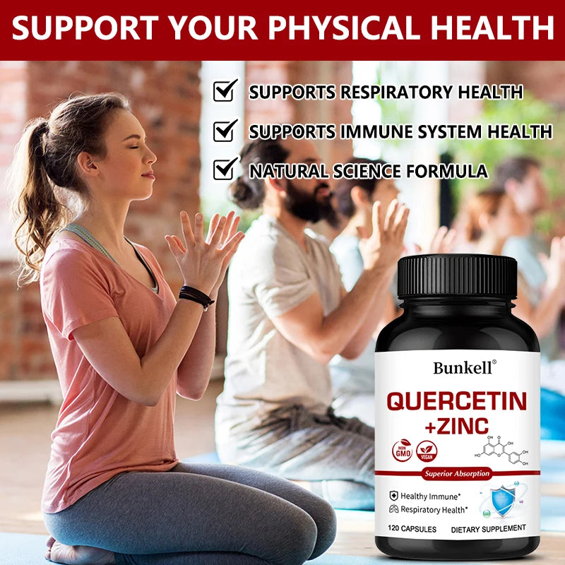 Quercetin + Zinc Capsules - Supports Immune and Respiratory Health, Seasonal Allergy Relief, Highly Absorbable, Non-GMO