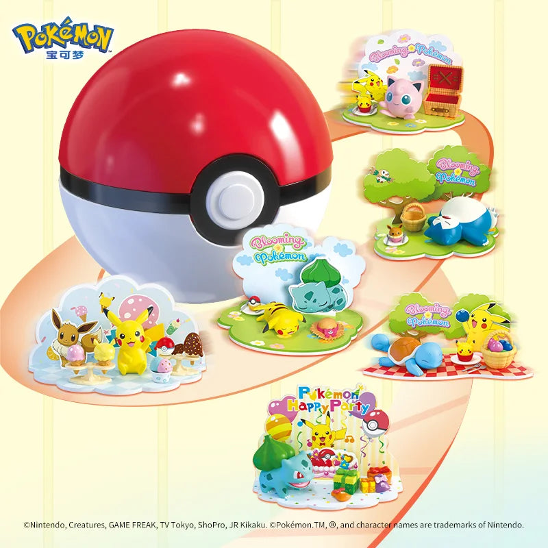 Genuine Pokemon Elf Ball 3D scene Doll Action Figure Pikachu Squirtle Bulbasaur Snorlax Pokeball Anime Model Kids Birthday Gift