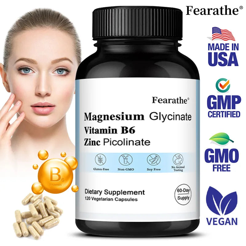 Zinc Picolinate + Magnesium Glycinate + Vitamin B6 Supplement, Promotes Skin Health, Balances The Immune System, Vegan, Non-GMO