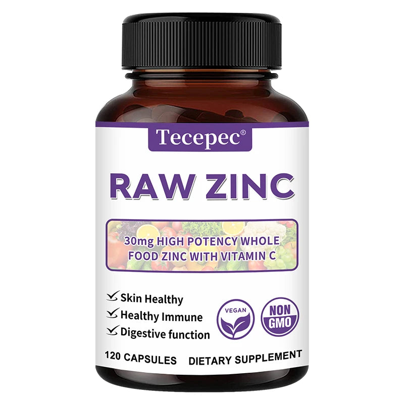 Zinc Vitamix, 30 mg - Raw Zinc High Potency Supplement with Vitamin C, Skin Health & Digestive Support, 120 Capsules