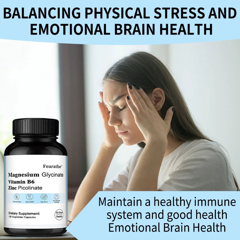 Zinc Picolinate + Magnesium Glycinate + Vitamin B6 Supplement, Promotes Skin Health, Balances The Immune System, Vegan, Non-GMO