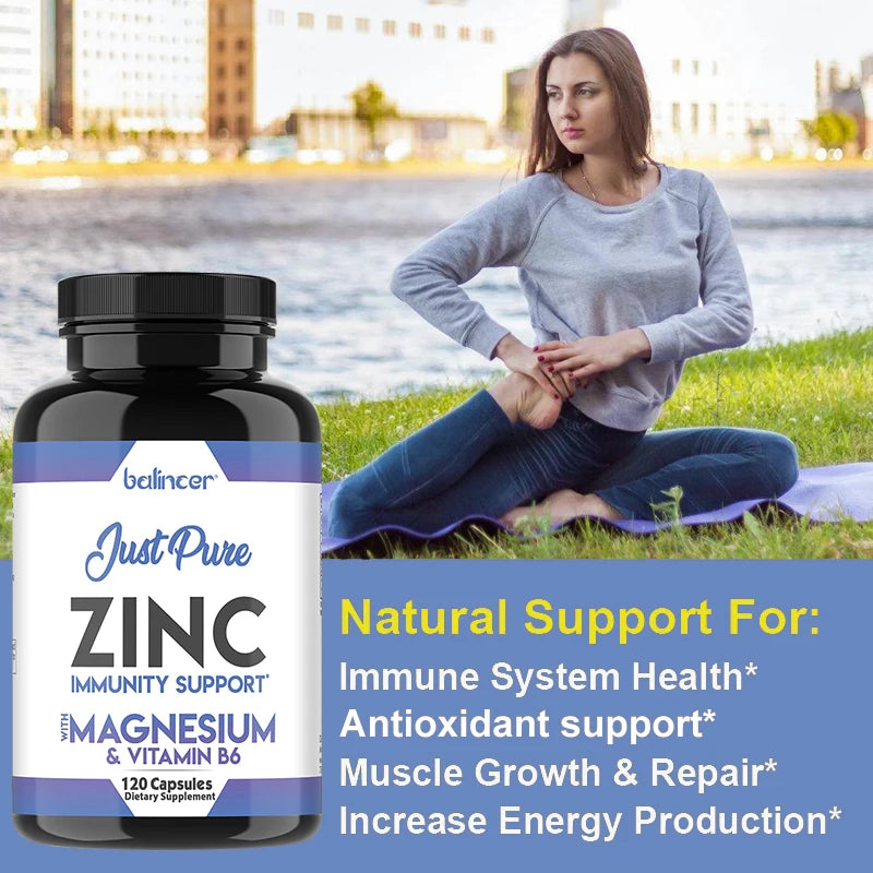 Magnesium, Zinc & Vitamin B6, High Potency Supplement, Supports Bone & Immune Health, All Natural Antioxidants, 120 Capsules
