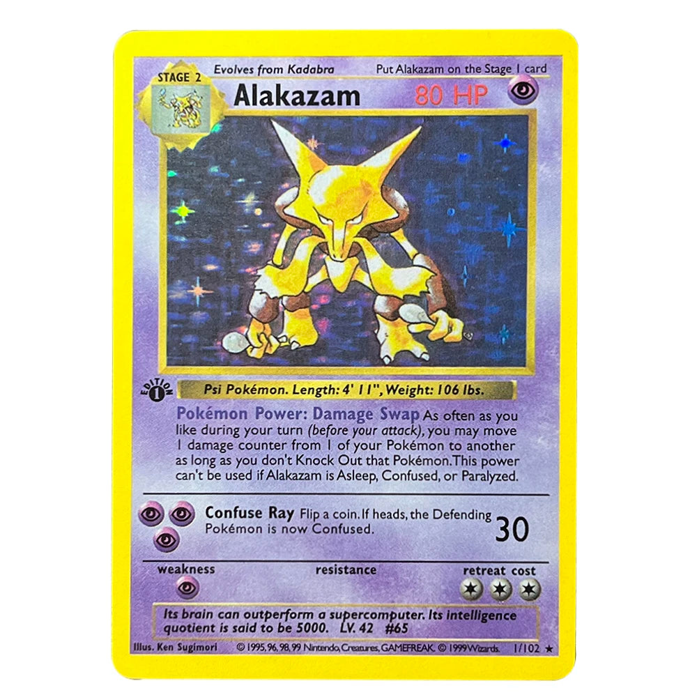 PKM Foil Cards Charizard Blastoise Venusaur Alakazam Mewtwo Zapdos Raichu 1996 1st Edition Game Collection PTCG Proxy Cards