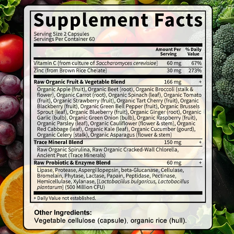 Zinc Vitamix, 30 mg - Raw Zinc High Potency Supplement with Vitamin C, Skin Health & Digestive Support, 120 Capsules