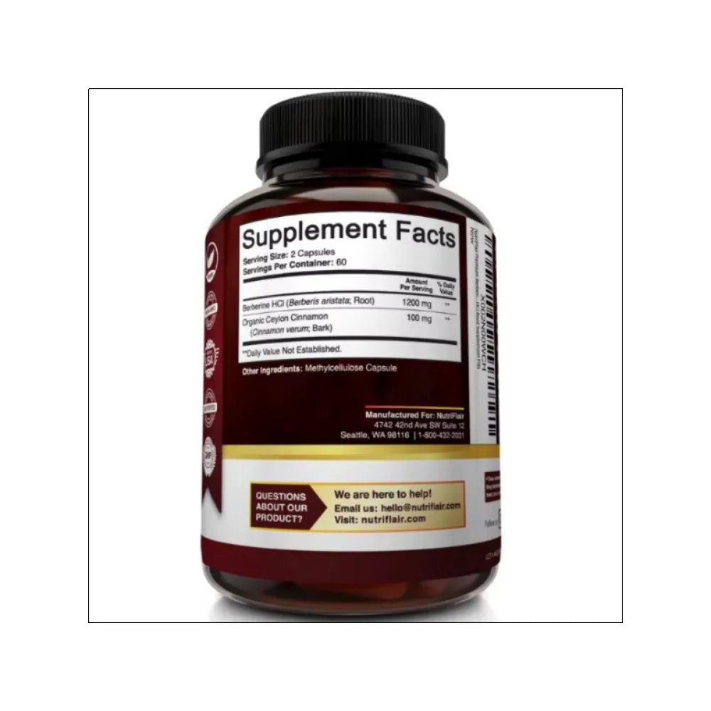 Premium Berberine HCl, Pure Ceylon Cinnamon Extract, Blood Sugar Balance, Cardiovascular Health, Supports Heart Health