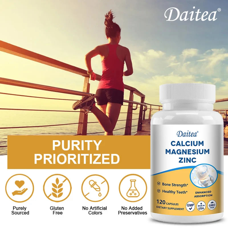 Calcium Magnesium Zinc Supplement, Supports Bone, Teeth, Muscle and Joint Health, Promotes Nerve Function, Immunity, Digestion