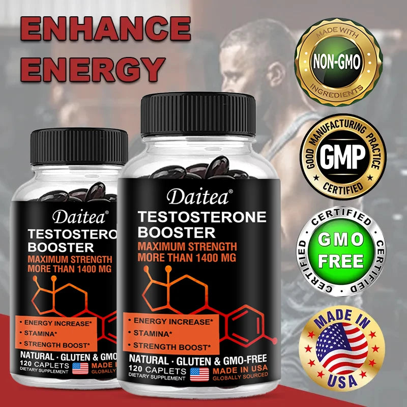 Men's Energy Supplement, Maximum Strength 1400 mg, Improved Energy, Stamina & Stamina, Focus, Muscle Mass, 60/120 Capsules