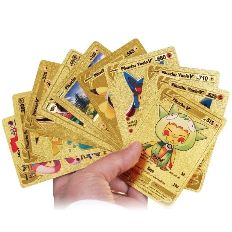 Pokemon Game Cards English Spanish French German Pikachu Rare Card Set Gold Silver Black Game Collector Tabletop Battle Cards