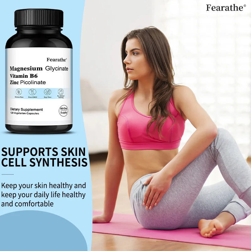 Zinc Picolinate + Magnesium Glycinate + Vitamin B6 Supplement, Promotes Skin Health, Balances The Immune System, Vegan, Non-GMO