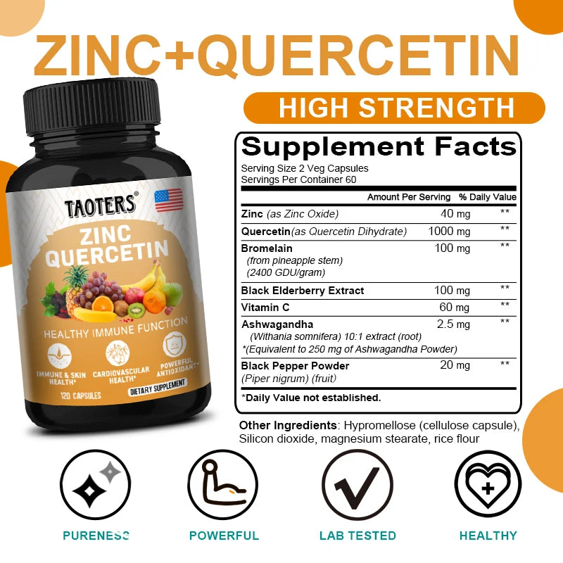 Quercetin Antioxidant Supplements Lung Support Cardiovascular Skin Health Immune Function Anti-Inflammatory Beauty & Health Zinc