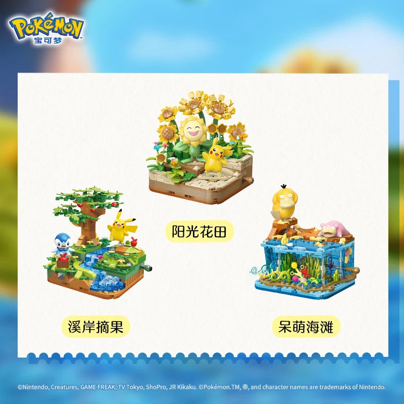 Pokemon Pet Elf Pikachu Psyduck Sunflora Slowpoke Action Figure Assembled Model Keeppley Building Block Toys Kids Festival Gifts