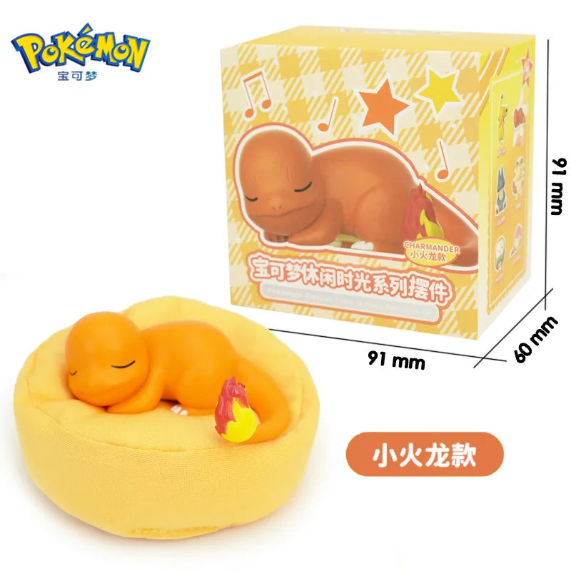 Genuine Pokemon Set Model Anime Leisure time Series Figure Slowpoke Charmander Gonbe Rowlet Car Interior Sleeping Position Toys