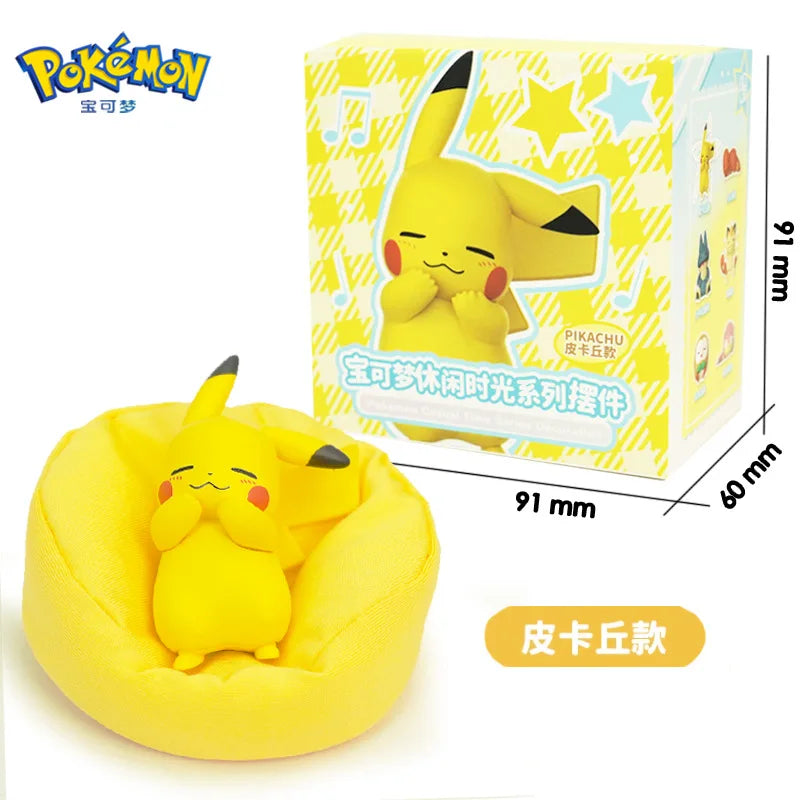 Genuine Pokemon Set Model Anime Leisure time Series Figure Slowpoke Charmander Gonbe Rowlet Car Interior Sleeping Position Toys