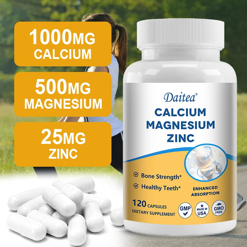 Calcium Magnesium Zinc Supplement, Supports Bone, Teeth, Muscle and Joint Health, Promotes Nerve Function, Immunity, Digestion