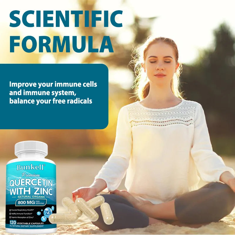 Quercetin with Zinc - Natural and Organic, Supports Respiratory Health, Immune Function, Eye Health, Non-GMO and Gluten-Free