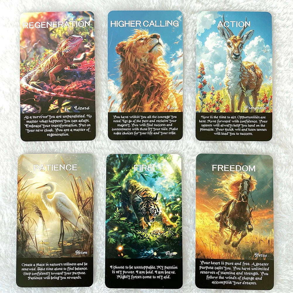 Spirit Animals Oracle Cards, Tarot Cards, Animals Message, Taro Deck with Keywords, Fortune Telling Toys, 12x7cm, 52-Cards